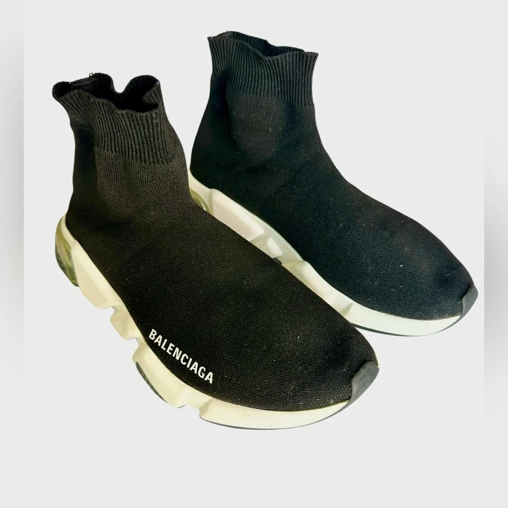 Balenciaga Black Fabric Speed Trainer Slip-Sneakers in Black US 8